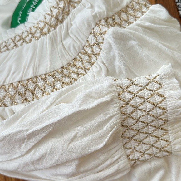 NWT Boden yoke smocked metallic cream long sleeve top blouse - Picture 2 of 4